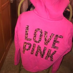 VS pink sequins hoodie (with fur lining)